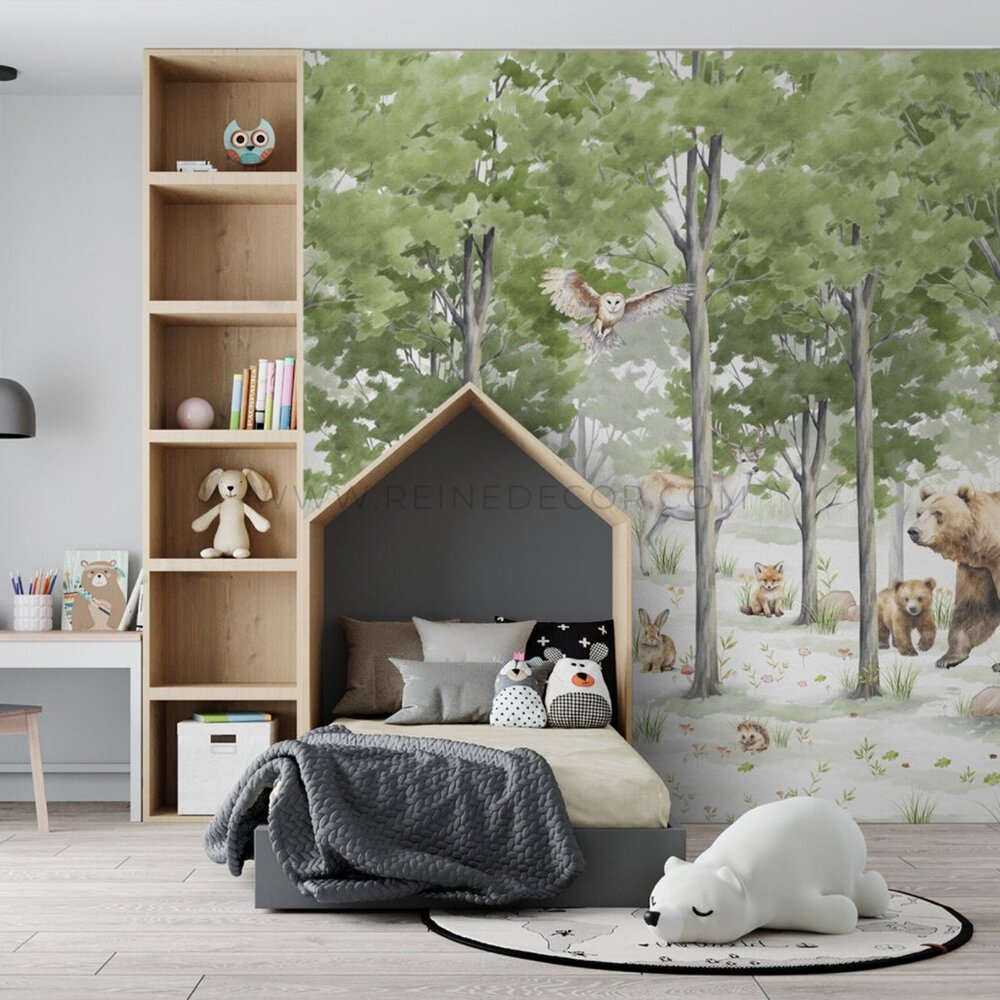 Woodland Animals in a Forest Wallpaper | Adorable Kids Room Decor